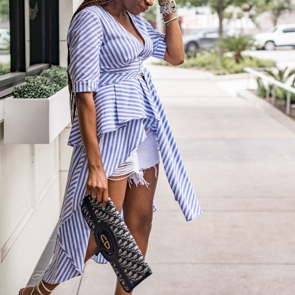 English Factory Blue & White Striped High-Low Top Size Small NWT - Picture 8 of 11